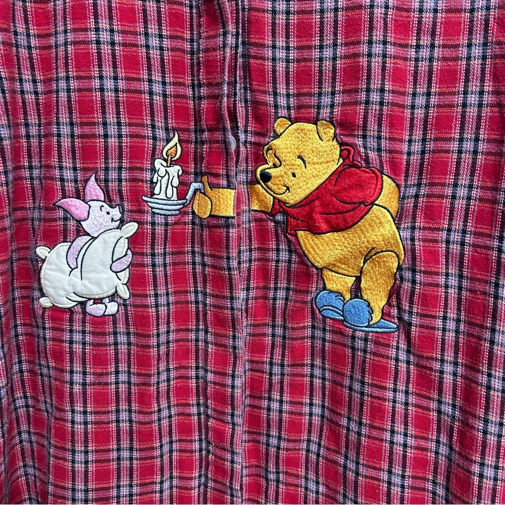 Disney Store Womens  Nightgown Sleep Shirt Red Flannel Pooh*Piglet  S/M - Picture 2 of 6